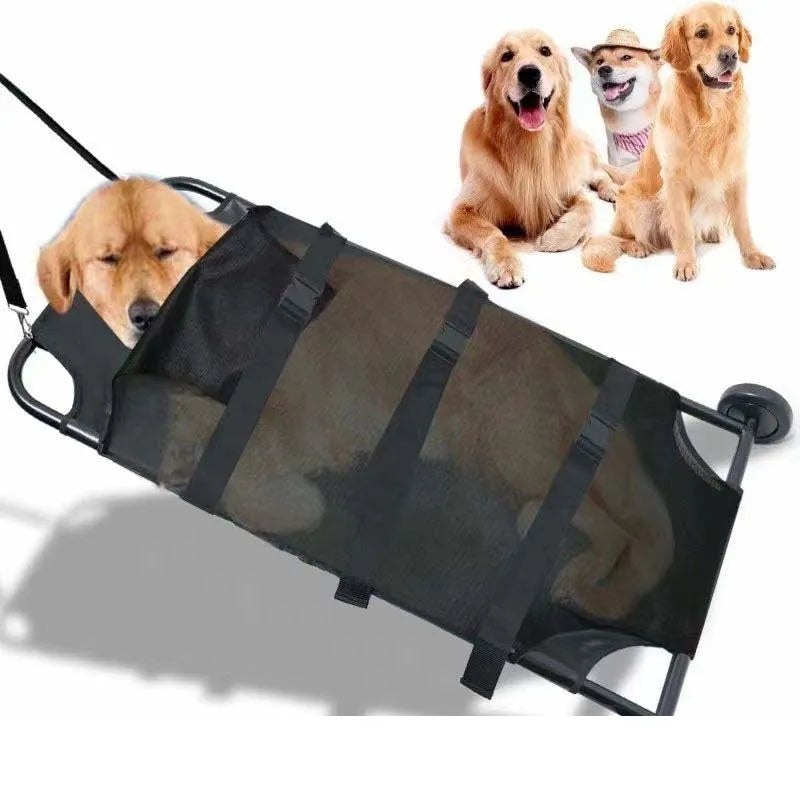 Black aluminium alloy folding pet stretcher for large dog emergency transport