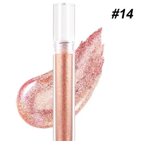 15 Colour Laser Lip Lacquer tubes showing waterproof formula with laser powder technology