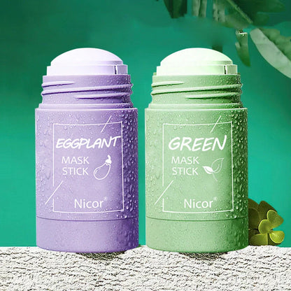 Green tea and eggplant clay mask stick with 40g content for deep cleansing and acne reduction