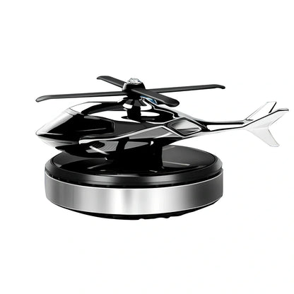 Solar helicopter car air freshener with rotating propeller and metal construction