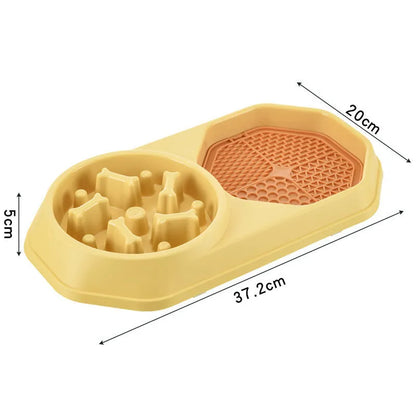 Blue interactive slow feeder dog bowl with maze pattern and non-slip pads for medium dogs
