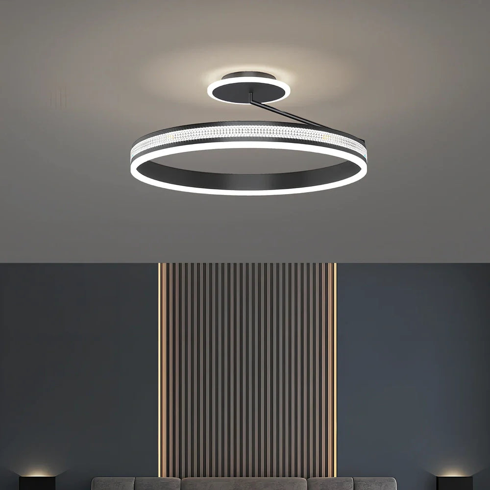 Modern circular ceiling light with iron body and PMMA lampshade in black finish
