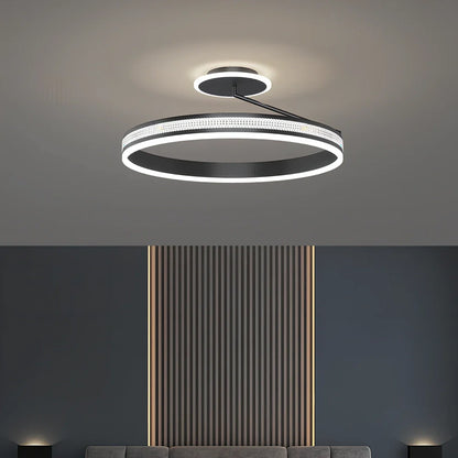 Modern circular ceiling light with iron body and PMMA lampshade in black finish