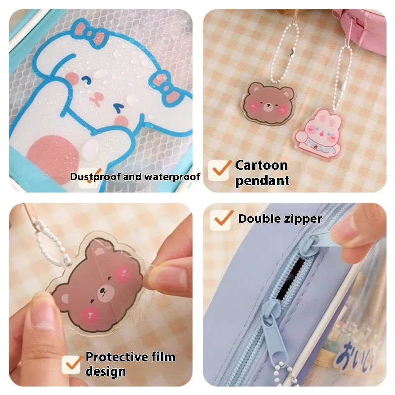 Transparent PVC pencil case with Korean cartoon pattern of candy bear design