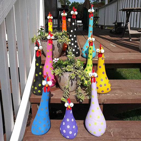 Colorful chicken garden statues made of high-quality resin, perfect for adding whimsical charm to your outdoor or indoor decor
