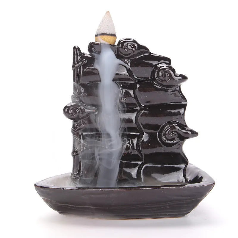 Ceramic incense burner ornament with backflow sandal design in modern style