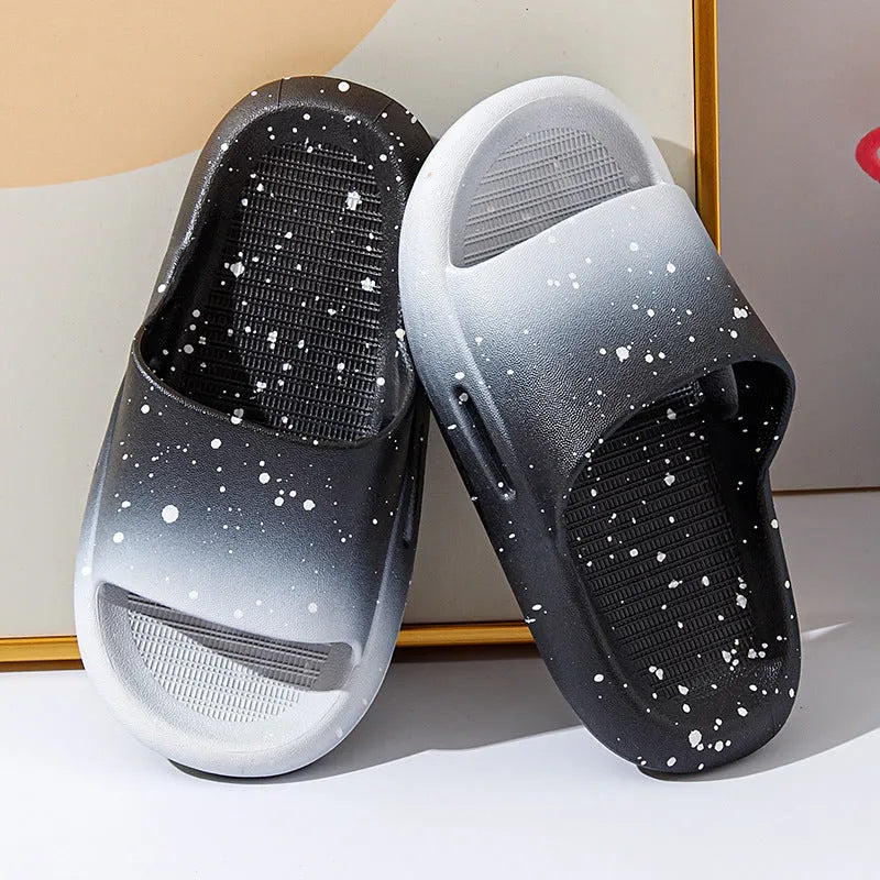 Children's gradient-colour PVC summer slippers showing non-slip sole and European style design