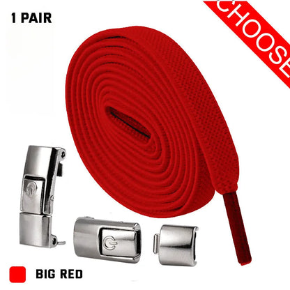 Press lock elastic shoelace with 8mm widened flat profile in assorted colours.