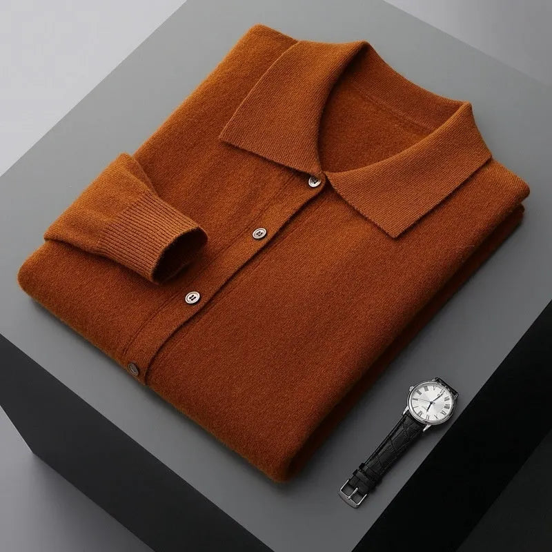 Men's long sleeve collar button shirt in standard wool yarn, regular fit, six colours, sizes S to 2XL