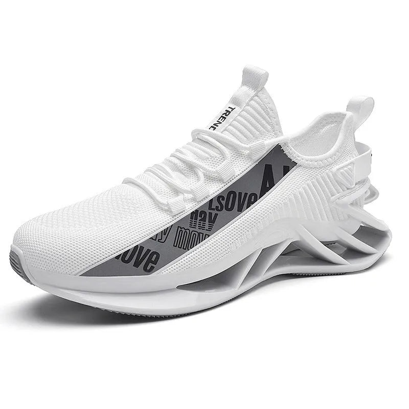 Men's fly woven mesh casual trainers in solid colours with embroidery detail on breathable upper