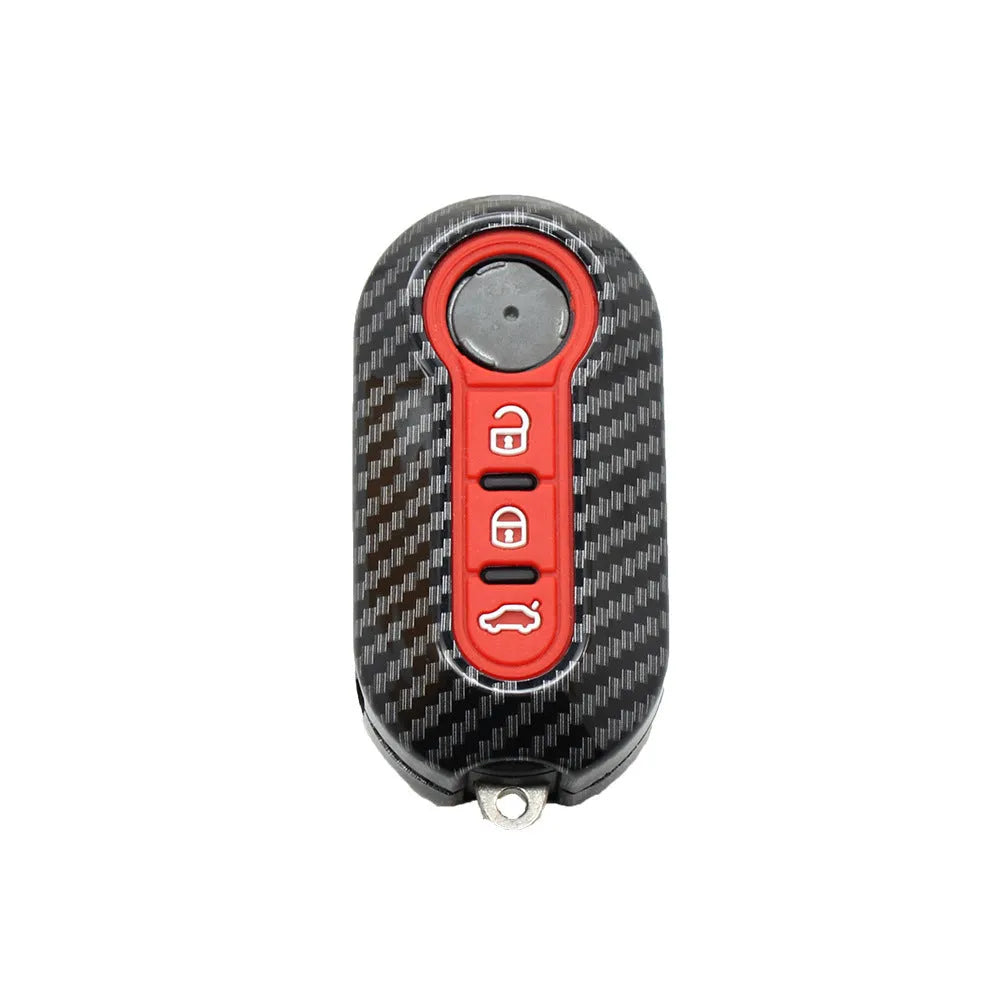 Fiat 500 car key replacement case in black ABS plastic with carbon fibre design