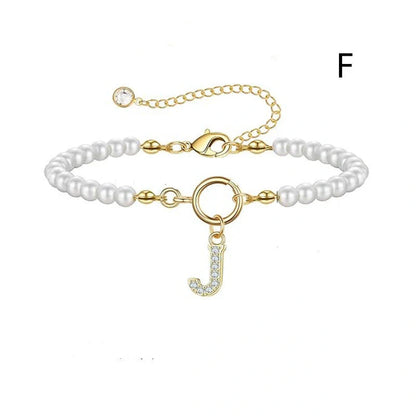 2024 Fashion Toggle Clasp Initial Bracelet with 6mm Pearl