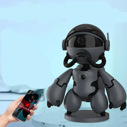 Space Robot smart home monitor in white and black colours on its detachable base.