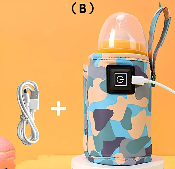 Portable milk bottle warmer with adjustable 55mm-75mm sleeve and temperature control