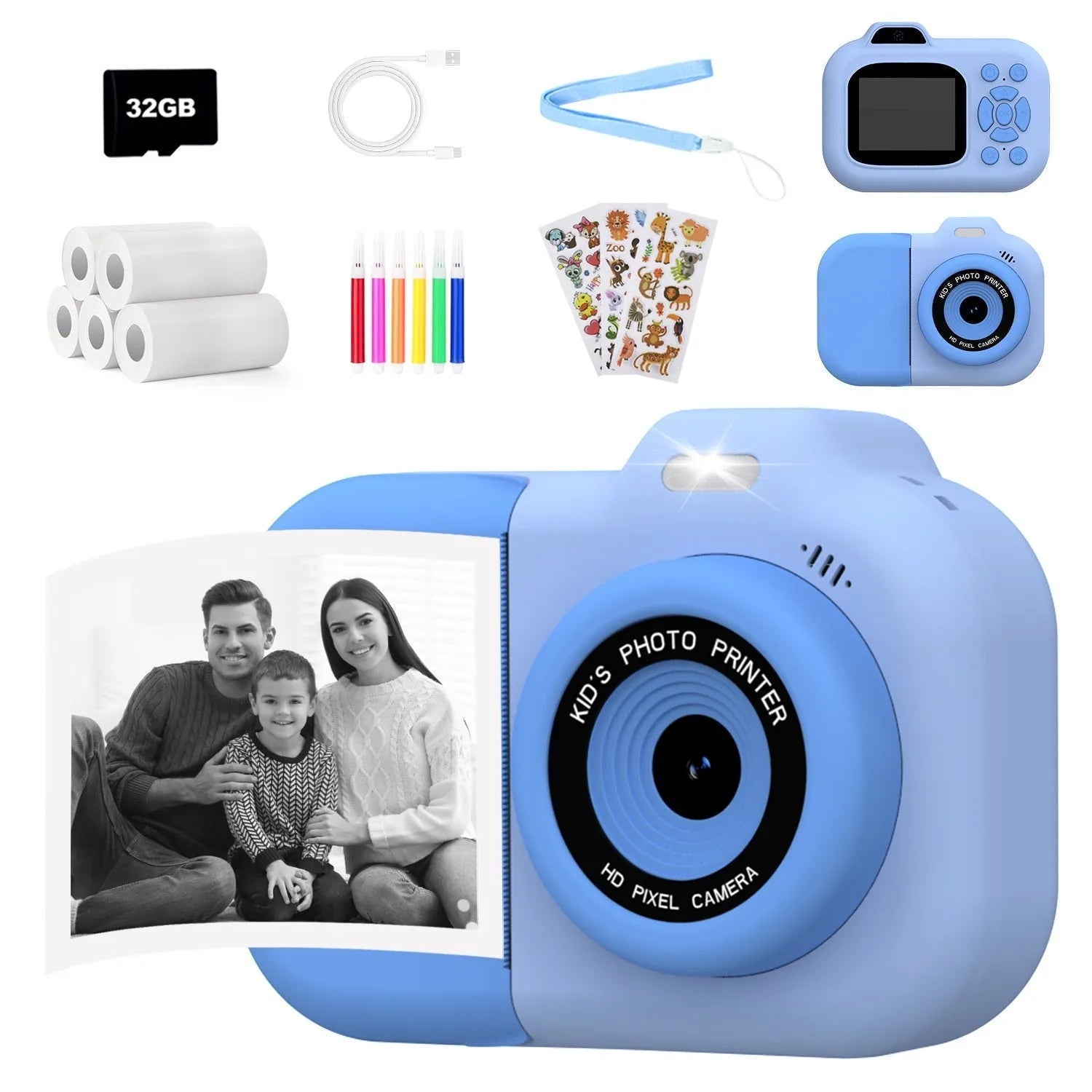 Children's plastic camera in pink, blue or purple with video recording and photography functions