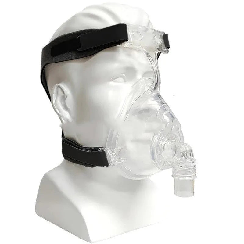 Transparent CPAP breathing mask with silicone construction and PC adapter elbows