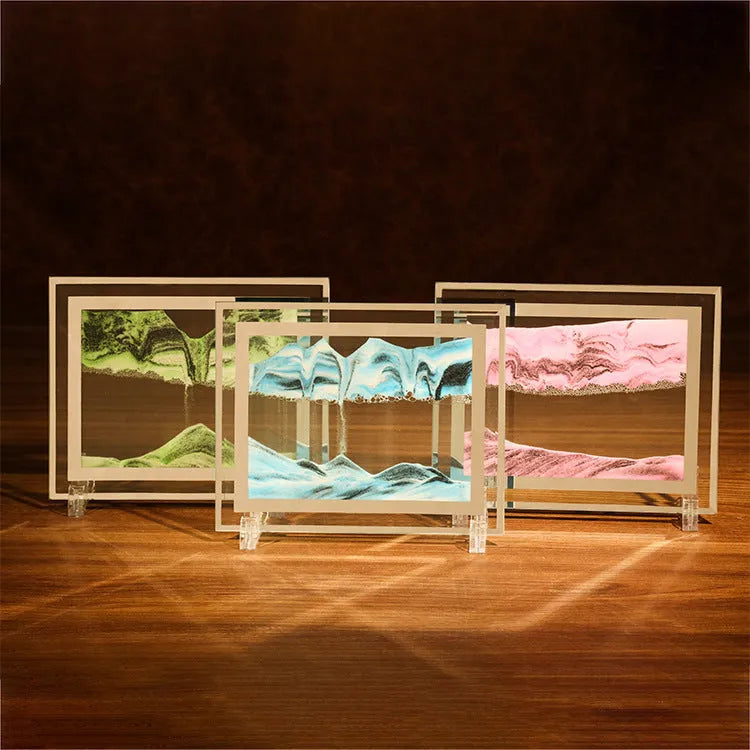 Quicksand painting glass craft ornament geometric decoration landscape scene modern simple wall art available in multiple sizes and colours including black white green and black white pink with polished glass construction