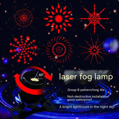 Aluminium laser fog lamp for car or motorcycle with red beam and mounting hardware.