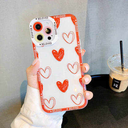 Pink and graffiti red TPU iPhone cases featuring love heart and angel eye designs for multiple models