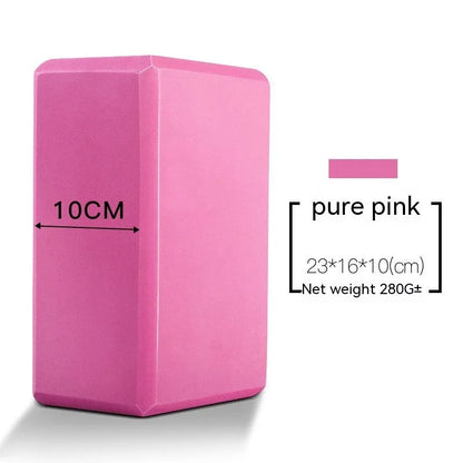 High-density EVA foam yoga block in violet colour, shown next to a pink block with a cartoon bunny print.
