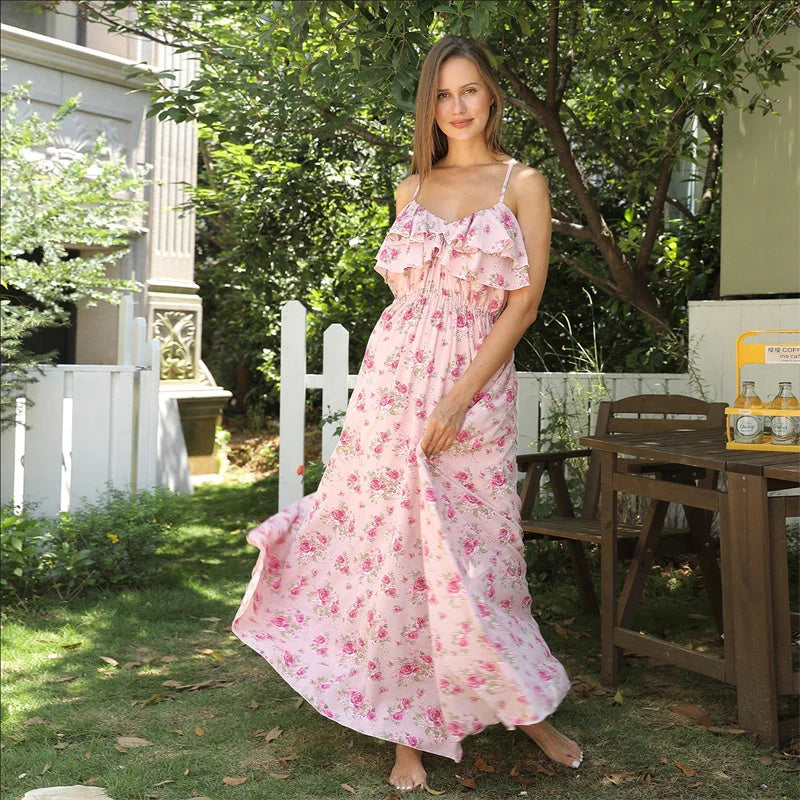 Elegant printed dresses in white colour, featuring various floral and geometric patterns, suitable for British women's fashion