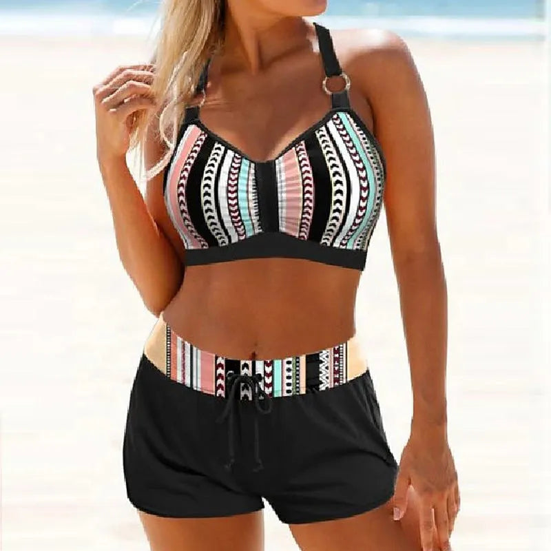 Women's print two-piece bikini swimsuit in polyester available in sizes S to XL