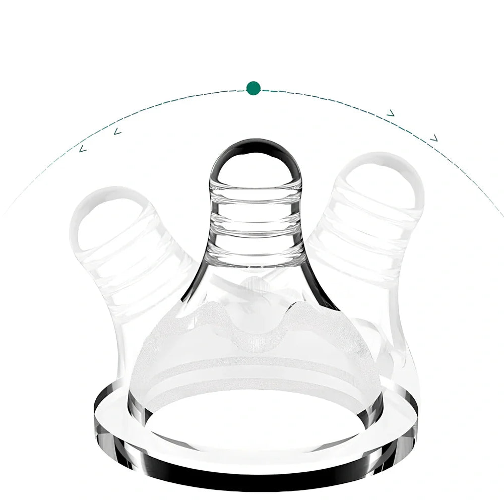 Blue PP baby feeding bottle with curved handles, 240mL capacity, wide calibre, transparent BPA-free design for easy cleaning