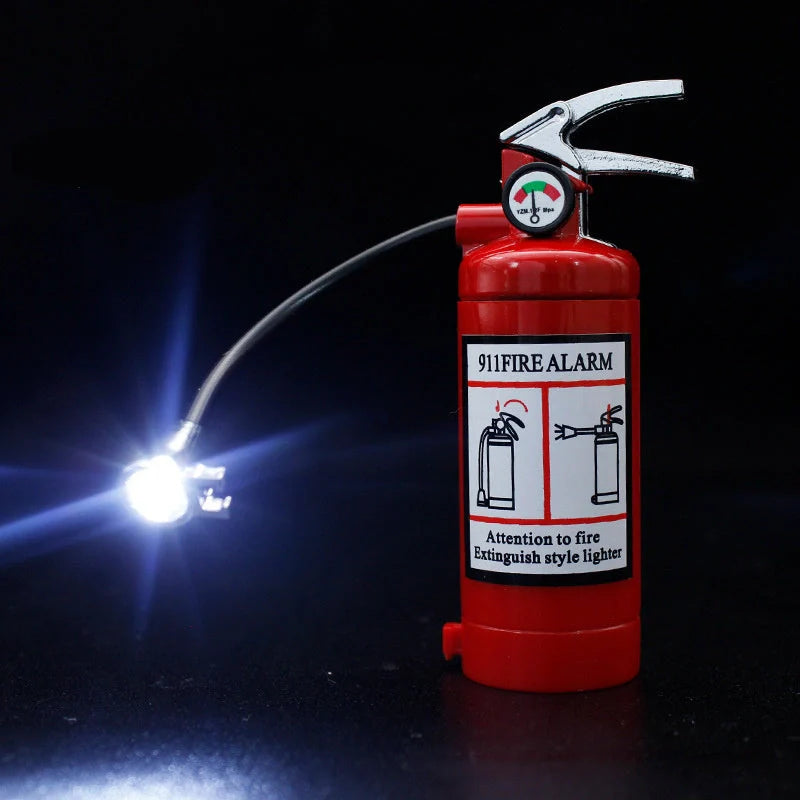 Creative fire extinguisher shaped lighter in red with light, durable alloy construction