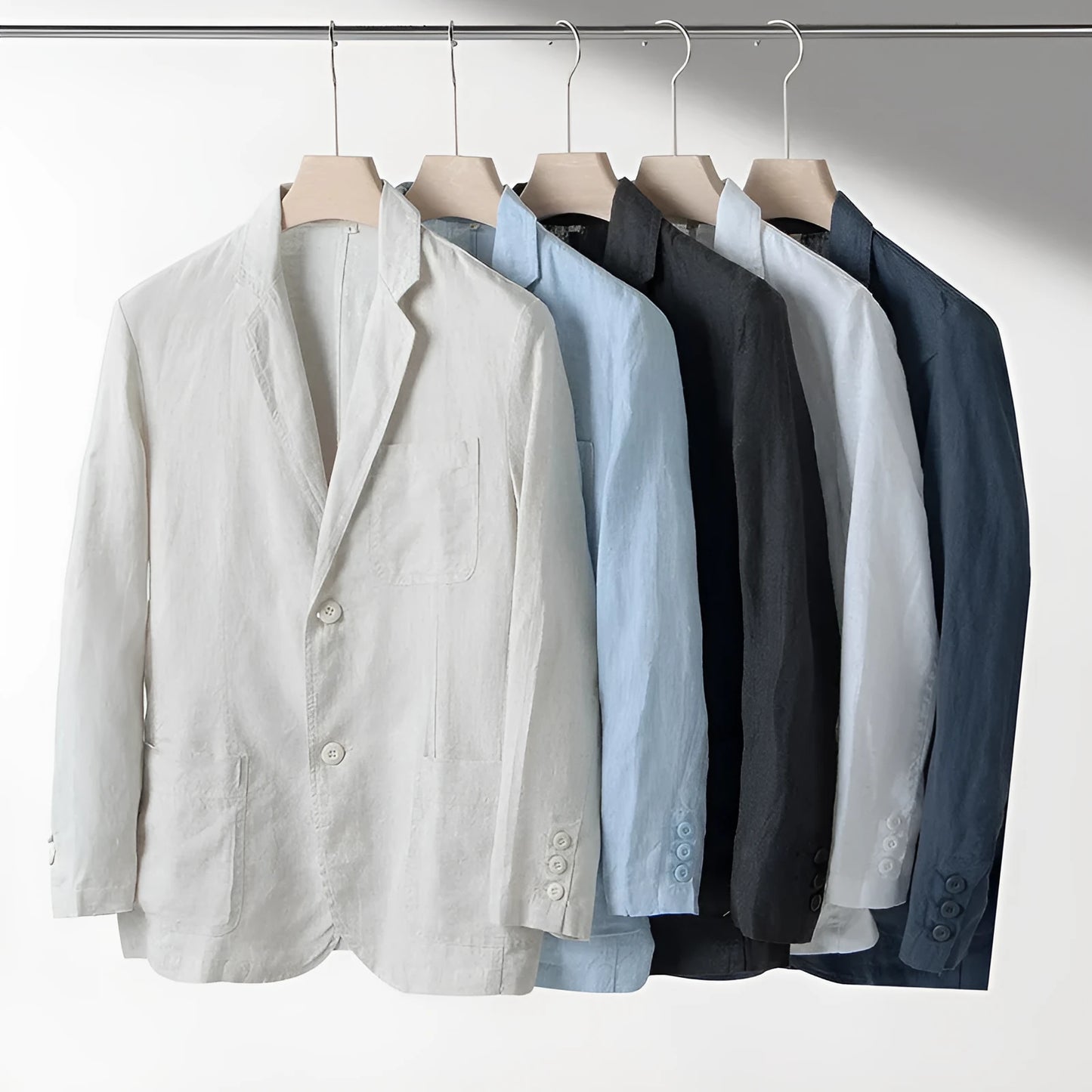Men's casual linen suit jacket in loose fit available in five solid colours