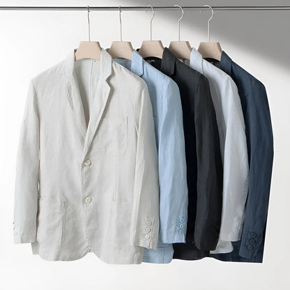 Men's casual linen suit jacket in loose fit available in five solid colours