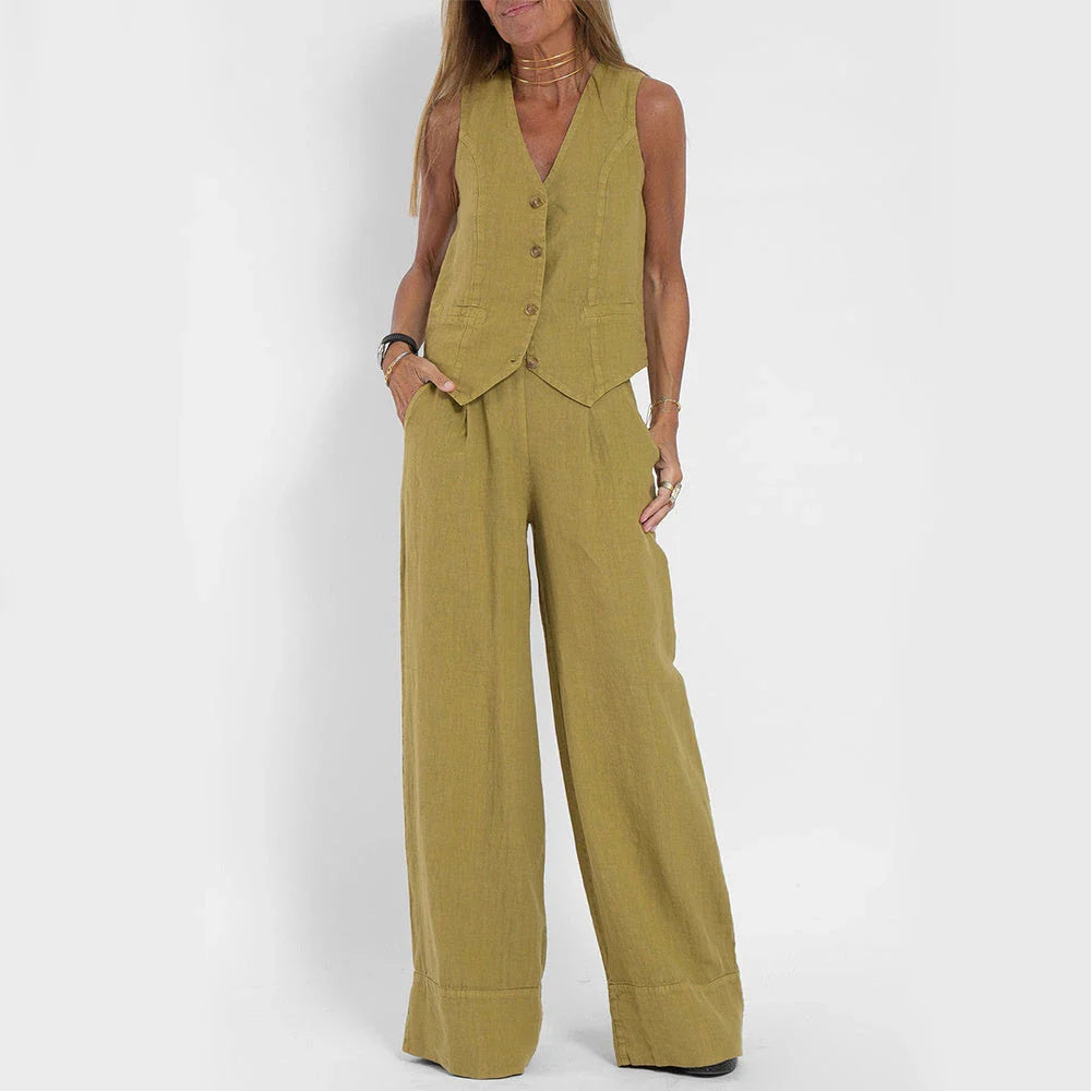 Chic sleeveless top and relaxed trousers set for women in various colors and sizes