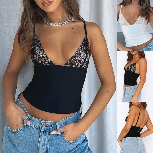 Stylish women's V-neck lace camisole with back zipper for summer
