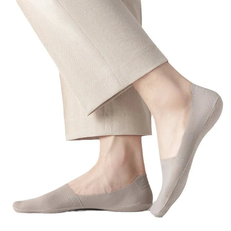 Men's invisible seamless low-cut socks in pure cotton ice silk fabric showing colour options