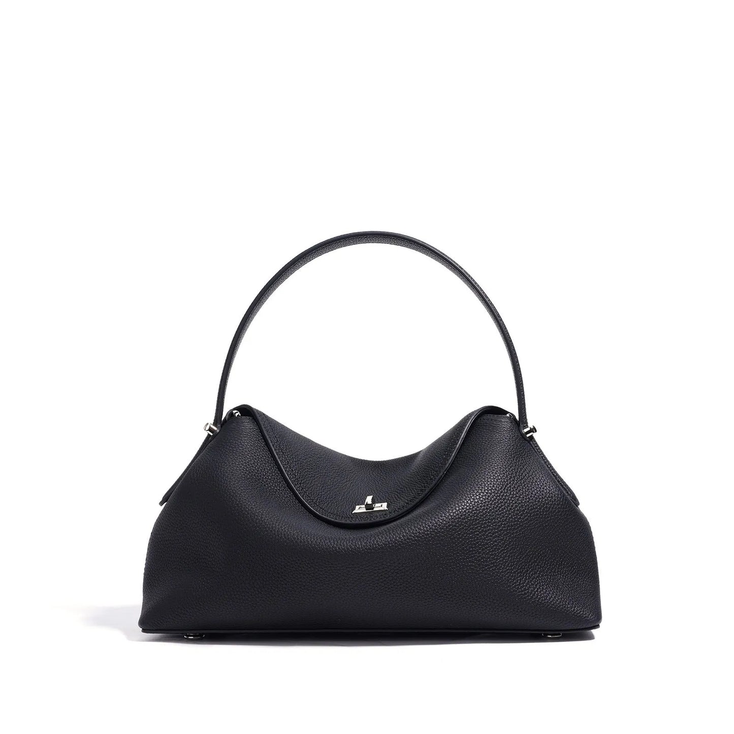 Cowhide leather shoulder messenger bag in a pillow shape with an open pocket and adjustable double straps.