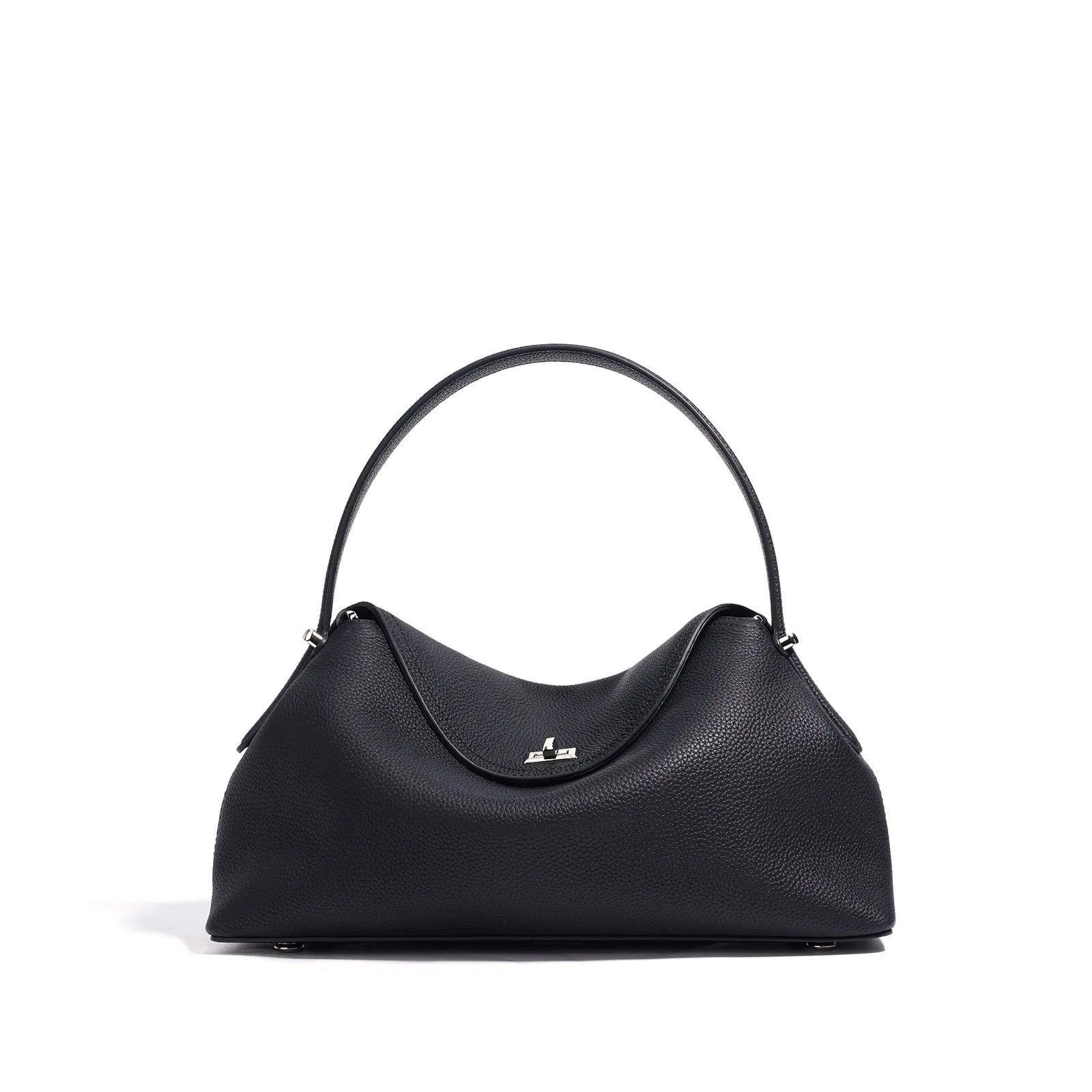Cowhide leather shoulder messenger bag in a pillow shape with an open pocket and adjustable double straps.