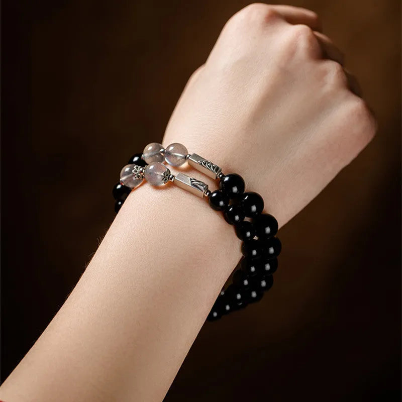 Obsidian Buddha beads couple bracelet DIY kit with 8mm and 10mm bracelet sizes