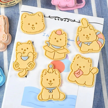 Three-dimensional puppy biscuit mould showing raised details for creating themed baked goods with seven design options