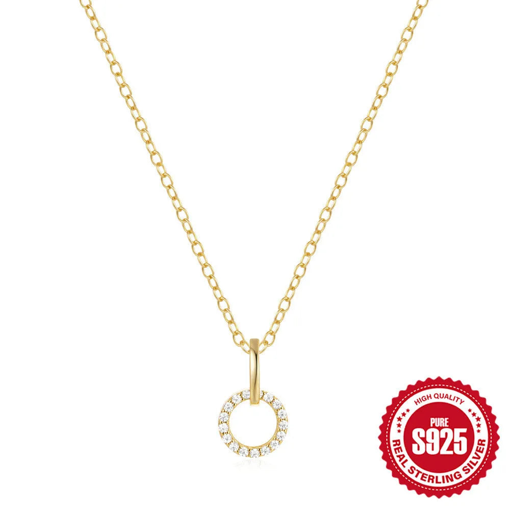 Gold colour sterling silver clavicle chain necklace with interlocking zircon pendant, adjustable 21-50cm length