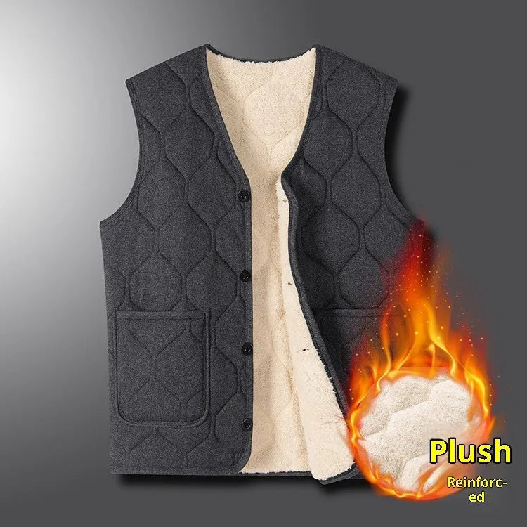 Men's fleece-lined thick cotton vest in black or gray, sleeveless cardigan, sizes M to 4XL, no hood