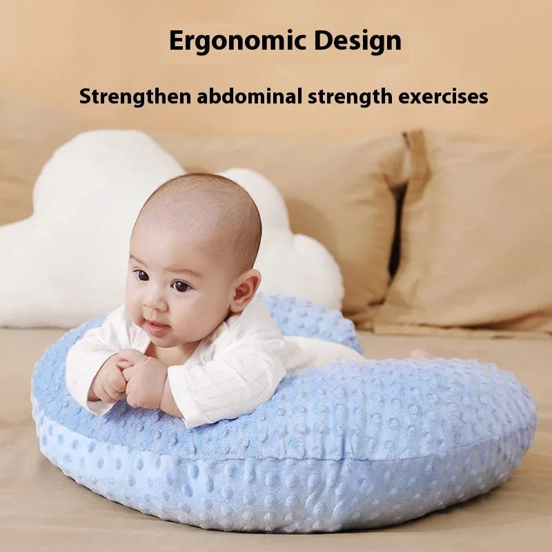 Nursing pillow with integrated milk spill guard in grey colour, showing 45-degree angle and 35cm width for baby support.