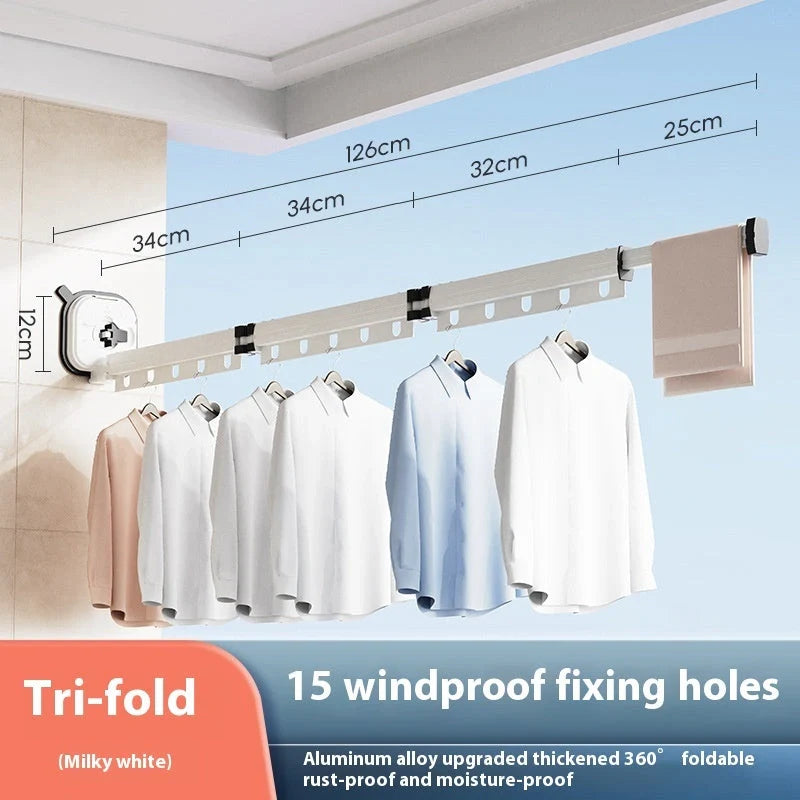 Aluminium suction cup folding clothes hanger with retractable drying rack