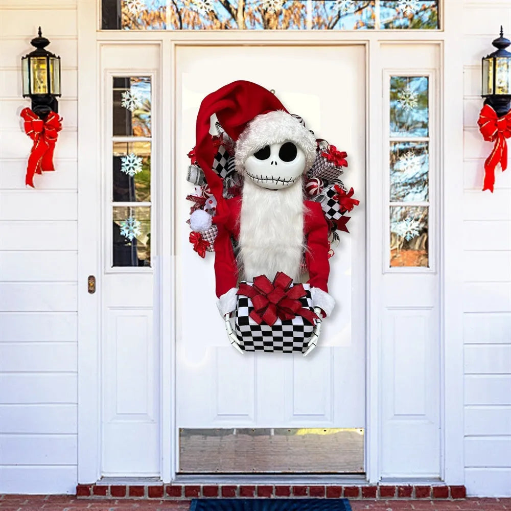 Jack doll Christmas garland with wooden structure and cloth details for window display