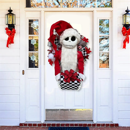 Jack doll Christmas garland with wooden structure and cloth details for window display
