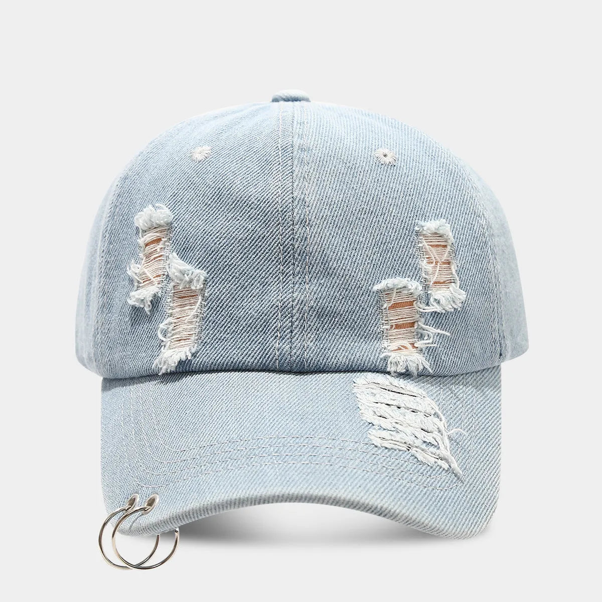 Men's adjustable cotton denim peaked cap in street style with dome crown design