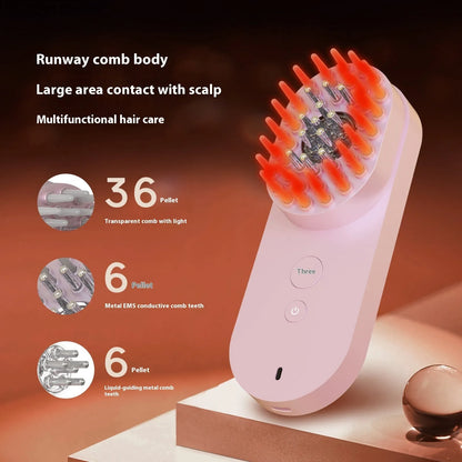Smart massage comb with red light therapy for head care in pink or black colour options
