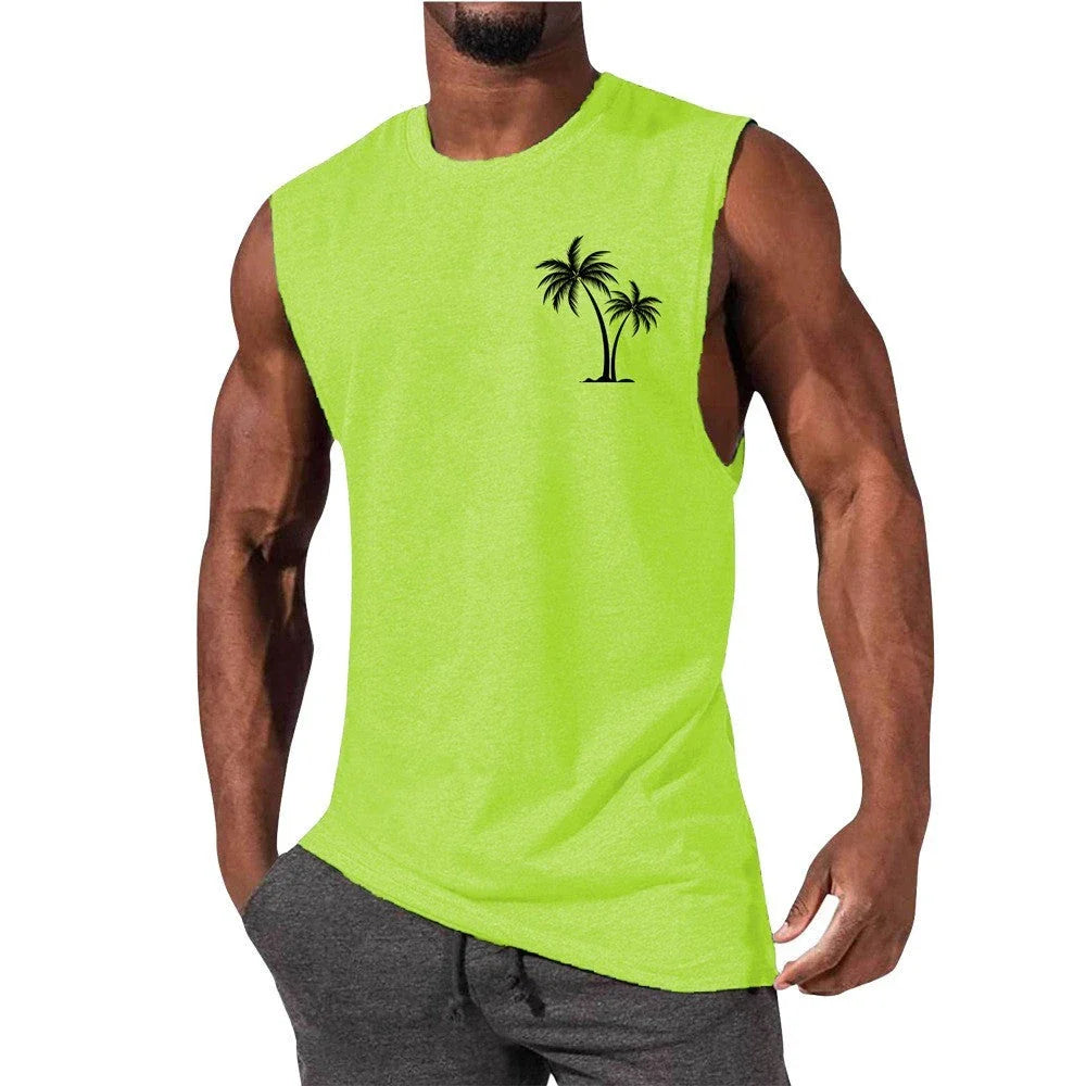 Coconut Tree Print Athletic Tank Top for Workout, Beach, and Casual Wear