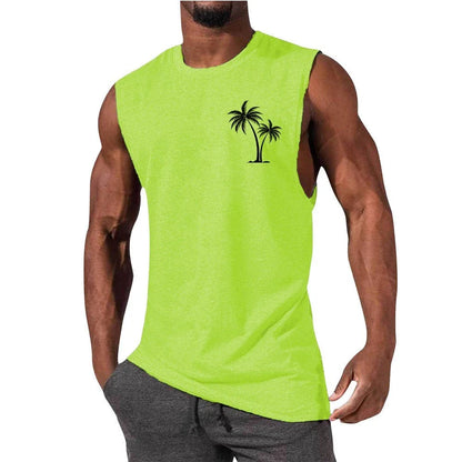 Coconut Tree Print Athletic Tank Top for Workout, Beach, and Casual Wear