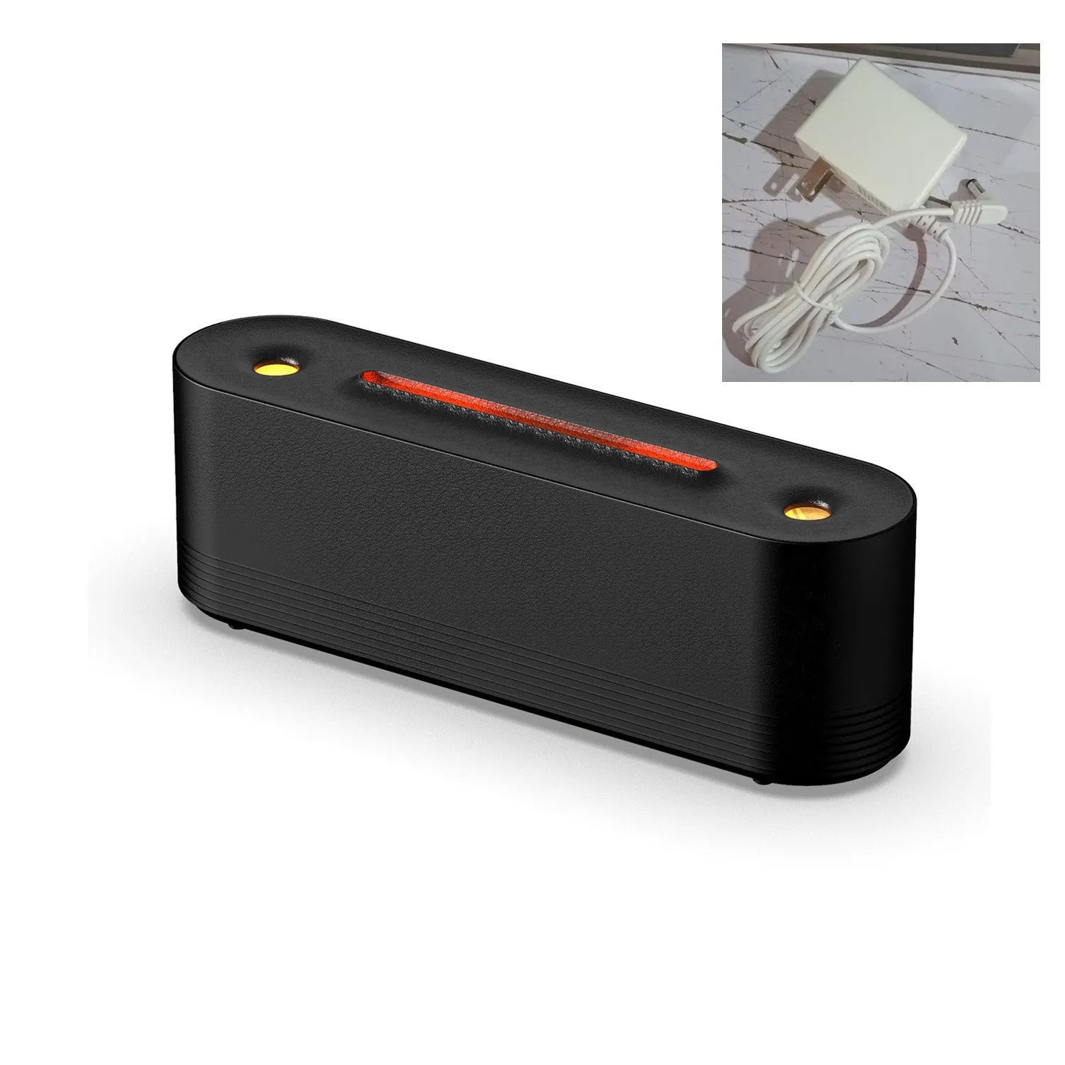 Black and white ultrasonic flame air humidifier and aroma diffuser with LED lights and 0.5L tank