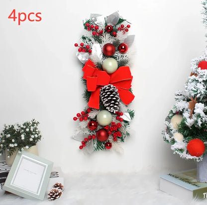 Red upside down glowing Christmas tree plastic door curtain pendant, 100-150cm height, lightweight hanger for holiday decor