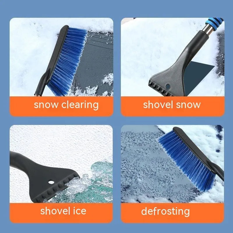 Yellow telescopic car snow scraper brush with thickened plastic snow ploughing blade for winter defrosting
